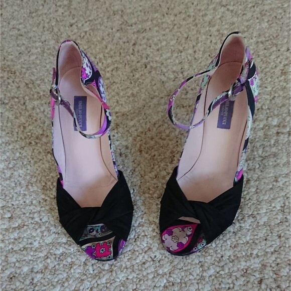 Emilio PUCCI purple floral Suede & silk open toe Stiletto Heels size 37.5 - Picture 3 of 14